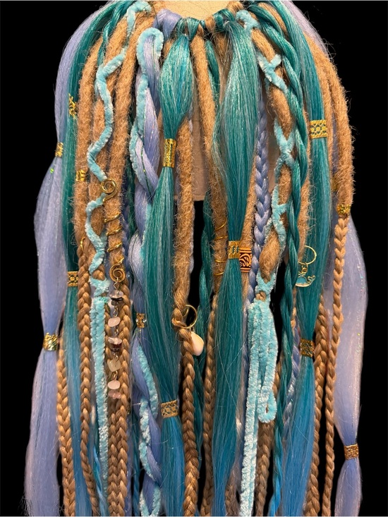 Teal, Blonde & Light Blue Festival Hair Extensions main image 5
